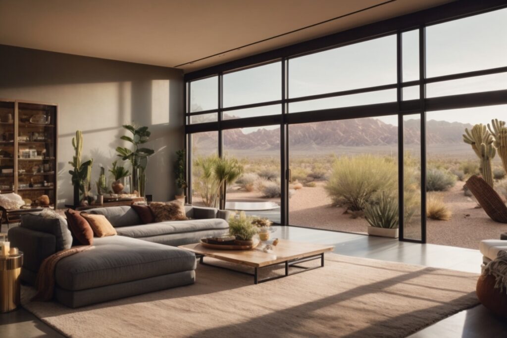 Las Vegas home with energy-efficient window film, desert landscape