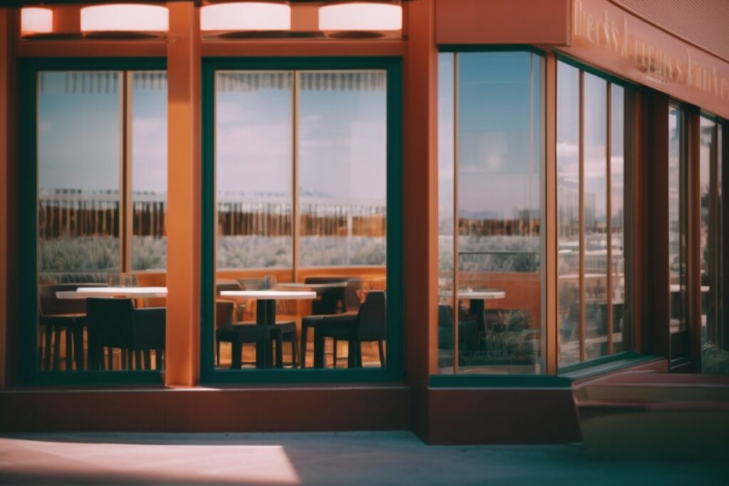 Las Vegas café with frosted tinted windows and modern décor