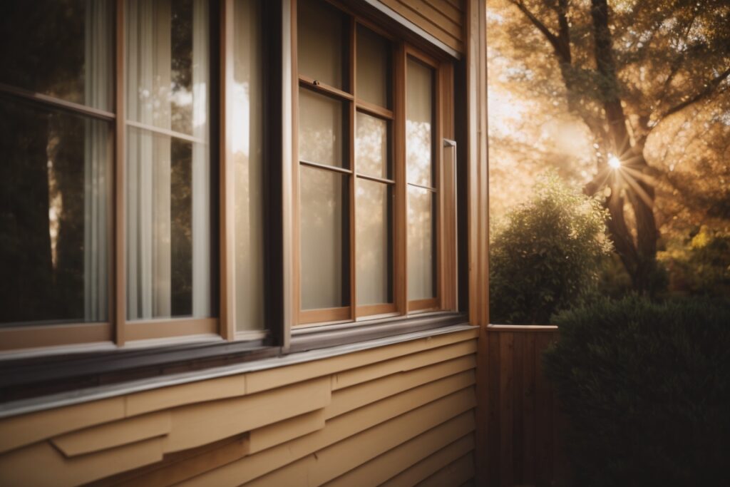 suburban home exterior with sun reflecting off privacy window film