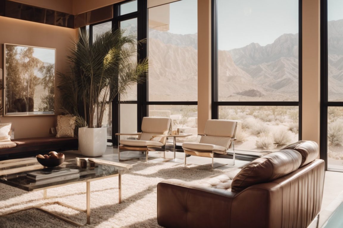 Las Vegas home interior with opaque tinted windows and stylish decor