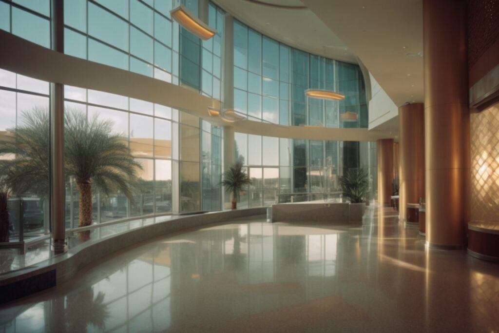 Las Vegas hotel interior with frosted energy saving window films