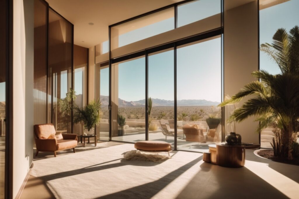 Las Vegas home interior with thermal window film and sunlight filtering through